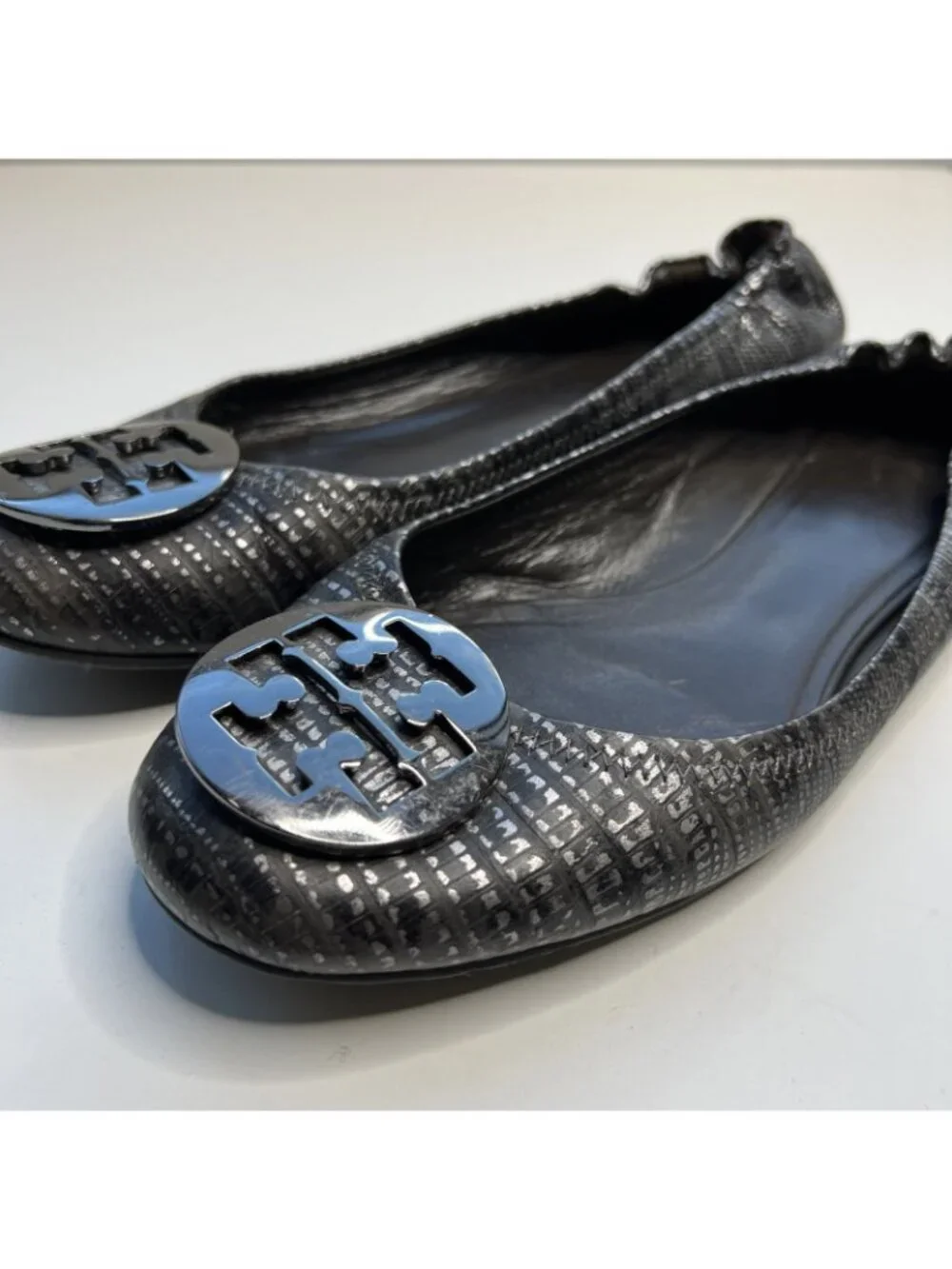 TORY BURCH Reva Embossed Snake Print Flats Womens 10 Round Toe